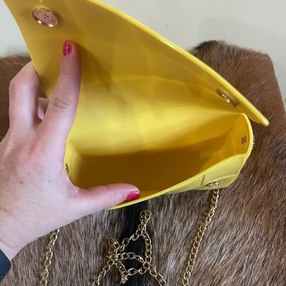 Golden Mini Jelly Crossbody‎ Bag with Gold Chain